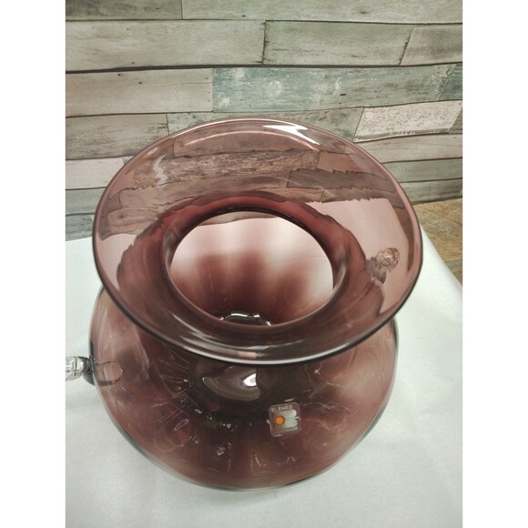 Vintage Blenko Glass 9726 Squatty Optic Vase Scroll Handles Amethyst Label  READ - Picture 3 of 14